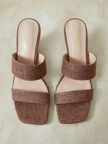 Styleloop Ladies Shoes, Linen Texture, Brown, Open-Toed, Mid-Heeled Sandals, Retro Style, Suitable For Summer French Casual Workplace Vacation. - Brown - View 5