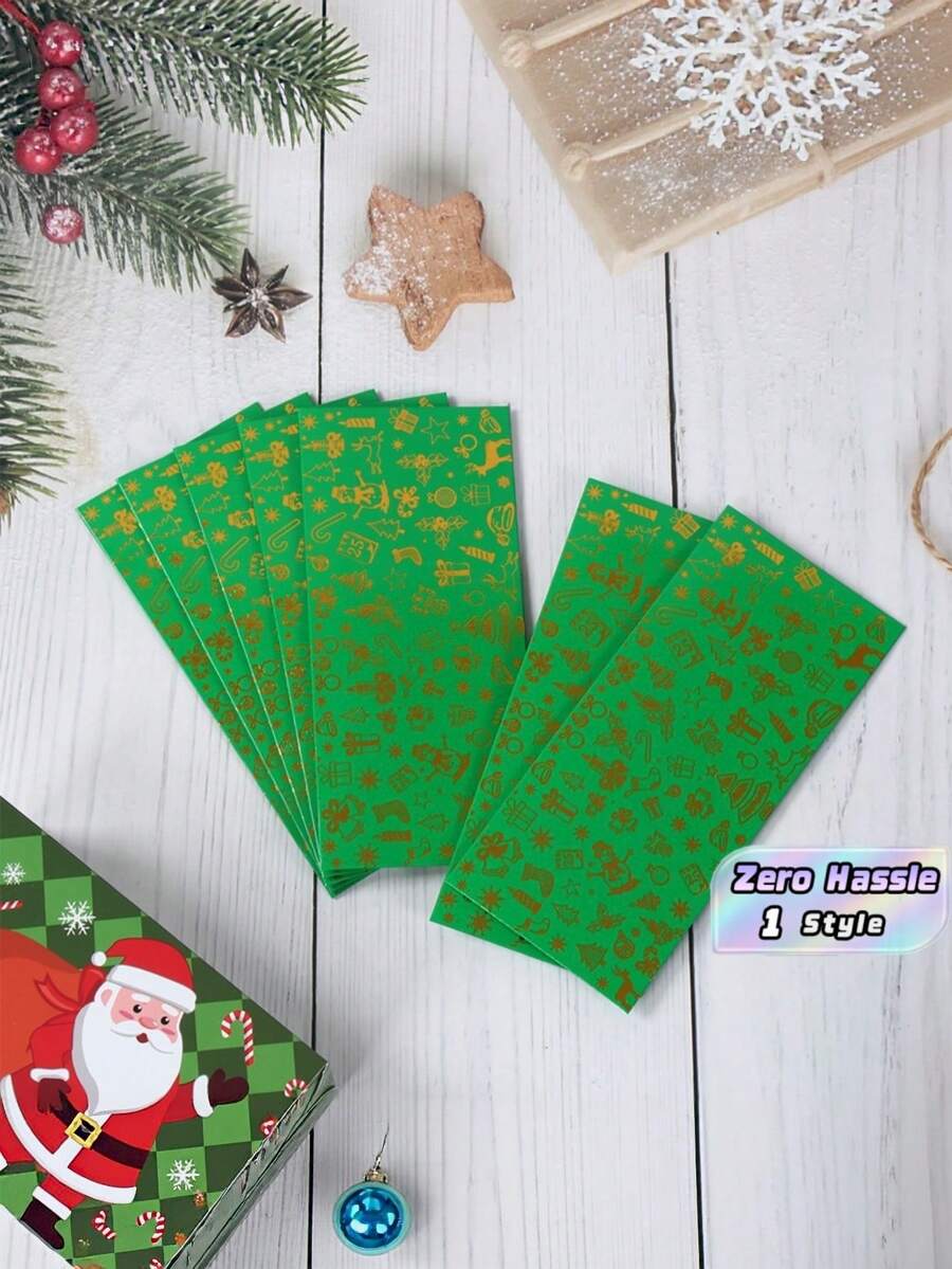 Christmas Gold Foil Money Gift Envelopes, Xmas Snowman Reindeer Print Paper Cash Holders, Holiday Gift Envelopes For Family Party Present Supplies - green - View 1