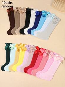 SHEIN 10 Pairs Of Baby Autumn And Winter Casual, Comfortable, Soft And Warm Long Knee Pads, Bow Socks, Knee Socks, Random Colors - Multicolor - View 5