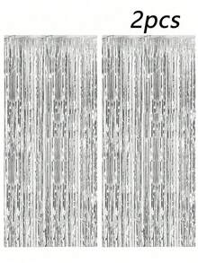 100*200cm Silver Tassel Ribbon, Shiny Metallic Texture Design, Suitable For Photography Studio Props, Birthday Party, Bridal Shower, Wedding Decoration, Backdrop, Party Decoration, Photo Booth Props - Silver - View 11