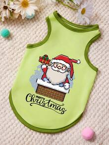 PETSIN 1 Pc Cute Santa Claus Jumping Chimney Printed Pet Tank Top Green Soft, Comfortable, Breathable Pet Clothing - Multicolor - View 1