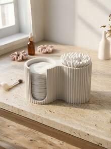 3D Printed 2-In-1 Cotton Pad Swab Holder, Minimalist Striped Makeup Organizer, Bathroom Vanity Storage, Cream Style Decor Gift - multicolor - View 7