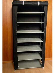 Black Dust-Proof Shoe Cabinet, Multi-Layer Minimalist Shoe Rack, Ideal For School Dorms, Easy To Assemble, Freestanding Shoe Rack, Available In 6-Layer, 8-Layer (10-Layer Rack Can Hold Approx. 20-27 Pairs Of Shoes), Dust-Proof Shoe Rack - Black - View 2