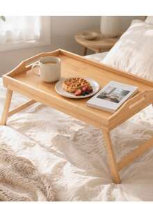 Folding Bamboo Laptop Table, Made Of Solid, Durable Bamboo, Single Piece Folding Design For Easy Storage, Side Handles + Tall Edge For Fixed Position, , Suitable As Breakfast Tray, - Multicolor - View 4