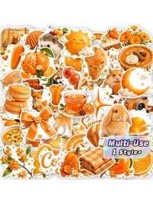 50Pcs Warm Orange Autumn Theme Stickers – Fall Aesthetic Plant Animal Element Decals For Journaling, Scrapbook, Notebook Planner Decor, Cozy Vibe - Multicolor - View 1