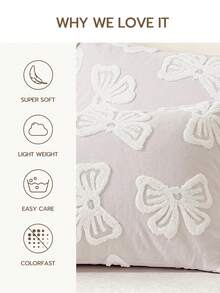Cirelle 1pc Tufted Bow Pillowcase, Soft Plush Lavender Purple Pillow Sham With 3D Textured Ribbon Bow Pattern, Aesthetic Coquette Bed Pillow Cover (No Insert) - Multicolor - View 2