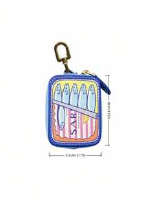 Joivida 1Pc Retro Fun Uv Print Coin Purse, Stylish And Compact Keychain Pendant, Cute Cartoon Mini Zip Bag, Portable For Storing Earphones And Small Accessories - Multicolor - View 9