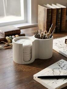 3D Printed 2-In-1 Cotton Pad Swab Holder, Minimalist Striped Makeup Organizer, Bathroom Vanity Storage, Cream Style Decor Gift - multicolor - View 6