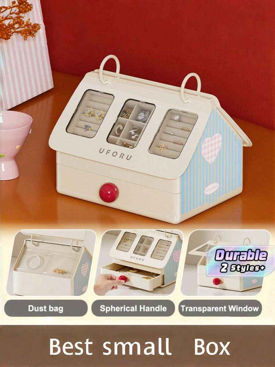 صندوق تخزين مجوهرات بسعة كبيرة مع ميزات متعددة الوظائف، بما في ذلك تصميم بطانية قابل للقلب وأدراج، مناسب لتخزين الخواتم والأقراط والإكسسوارات الأخرى. - متعدد الألوان - مشاهدة 1