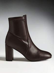 SHUZIA Women's Comfortable & Fashionable Almond Toe Side Zipper Block Heel Ankle Booties - Brown - View 4