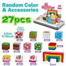 2CM-27PCS Magnetic Cube Building Blocks, 8 Styles Optional With Iron Storage Box, Colorful Pattern Magnet Blocks For DIY Scene Construction, Suitable For Kids Daily Play & Birthday Gifts, Back To School - Multicolor - View 17