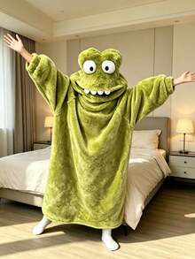 Joivida Funny Frog Hoodie Blanket Robe, Cute Monster Robe, Soft Plush Flannel Long Bathrobe Nightgown Sleeping Wear - Multicolor - View 11
