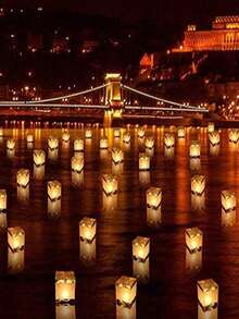 2/4/8pcs Paper Floating Lanterns, Gold + White Square Memorial Candle Lanterns, Decorative Outdoor Wedding Lawn Pool Wishing Tabletop Lanterns (Candles Not Included) - Paper Lanterns - View 3