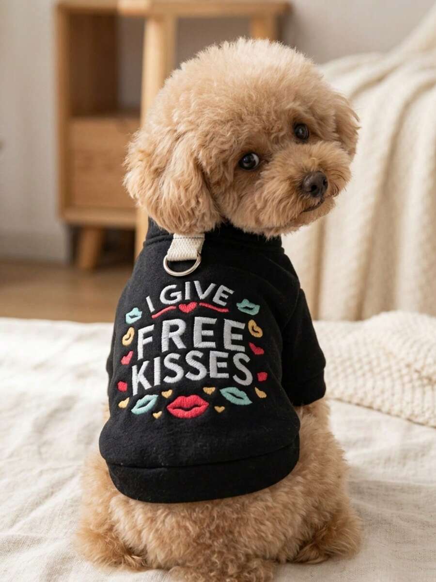 PETSIN 1pc Cat And Dog Universal Clothing, Embroidered Pet Cardigan Sweatshirt, Comfortable Casual Sportswear For Spring And Autumn - Black - View 1