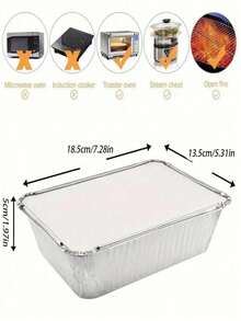 30pcs Disposable Aluminum Foil Pans, Suitable For Outdoor Barbecue; 20/10pcs Kitchen Steamer Boxes, Convenient And Practical; 1pc Practical And Clean (Lunch Box Without Lid) - Silver - View 12