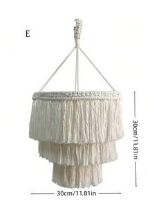 1PC HANDWOVEN BOHEMIAN MACRAME LANTERN SHADE WITH TASSEL FRINGE SCANDINAVIAN STYLE LAMP COVER FOR CEILING PENDANT LIGHT BEDROOM LIVING ROOM DINING ROOM CAFE HOME DECORATION BULB AND WIRE NOT INCLUDED - Beige - View 14