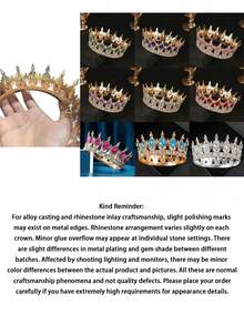 1pc Rhinestone Baroque Style Beauty Pageant Crown, Shiny Princess/Queen Cake Topper Decoration - Multicolor - View 7