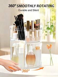 Transparent Acrylic 360-Degree Rotating Cosmetic Storage Rack, Durable Space-Saving Desktop Organizer, Easy-Clean Multi-Function Display Box, For Dressing Table Bathroom Vanity Lipstick Skincare Perfume - Multicolor - View 10