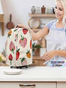 1PC Durable Polyester Blender Cover Flexible Dustproof Wear Resistant Fade Resistant Easy To Clean Machine Washable With Top Handle Cream Base Cartoon Strawberry Print Protective Small Kitchen Appliance Cover For Countertop Household Daily Use - Multicolor - View 1