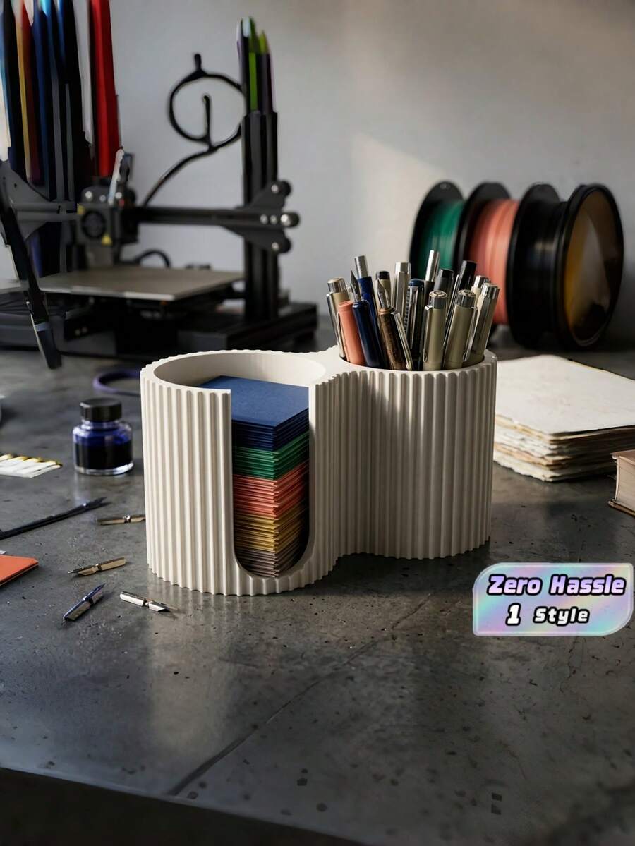 3D Printed 2-In-1 Cotton Pad Swab Holder, Minimalist Striped Makeup Organizer, Bathroom Vanity Storage, Cream Style Decor Gift - multicolor - View 1