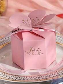 2/5pcs Creative Flower Petal Candy Box, European Style Wedding Table Gifts Hexagonal Flower Petal Box With Ribbon, Wedding Favor Box - Multicolor - View 6