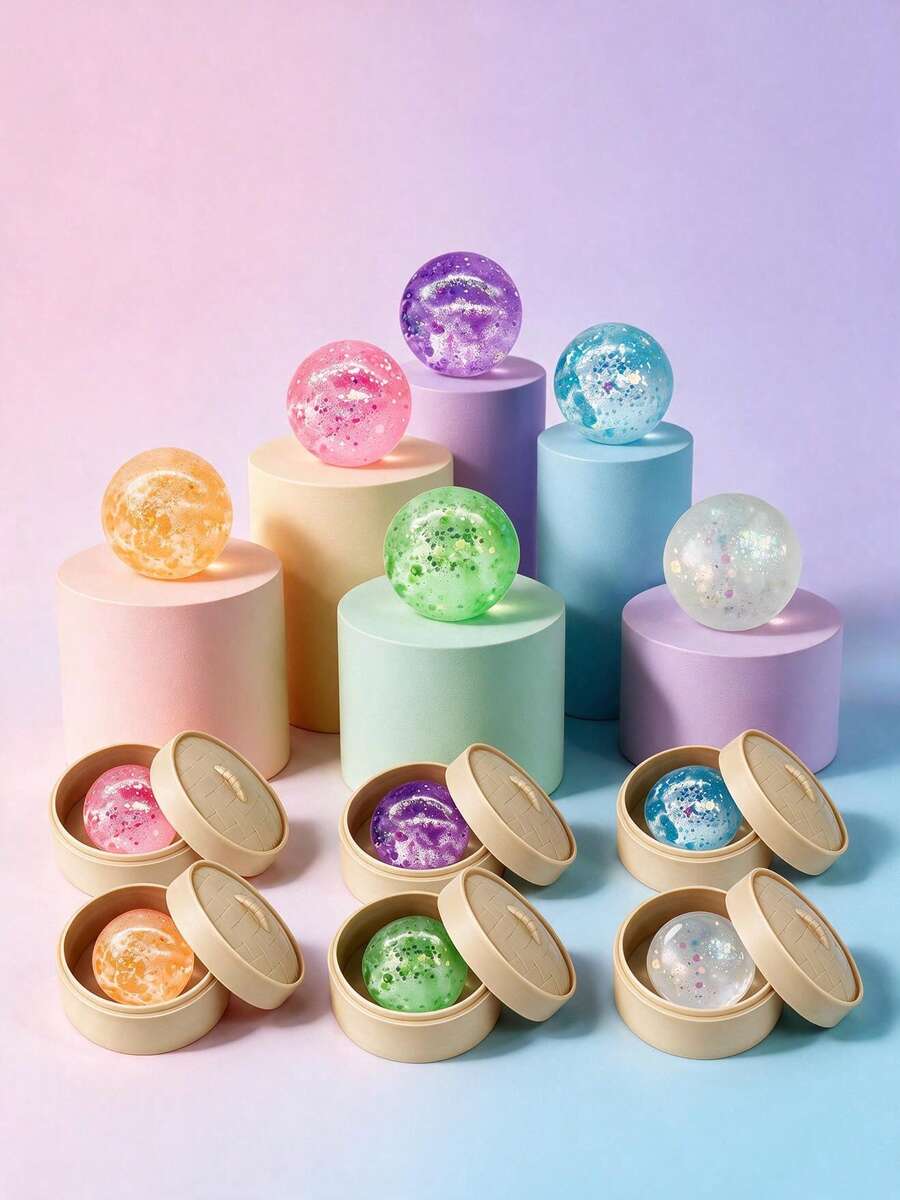 1/3/6/9PCS Squeezes The Stress Ball With Steamer Box Package, Soft Squishy Fidget Toy, Party Favor & Gift, Cute Play Toy For Collection & Gift, Classroom Reward &Goodie Bag Filler(Random Colors) - random color - View 1