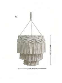 1PC HANDWOVEN BOHEMIAN MACRAME LANTERN SHADE WITH TASSEL FRINGE SCANDINAVIAN STYLE LAMP COVER FOR CEILING PENDANT LIGHT BEDROOM LIVING ROOM DINING ROOM CAFE HOME DECORATION BULB AND WIRE NOT INCLUDED - Beige - View 3