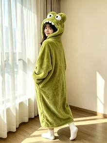 Joivida Funny Frog Hoodie Blanket Robe, Cute Monster Robe, Soft Plush Flannel Long Bathrobe Nightgown Sleeping Wear - Multicolor - View 7