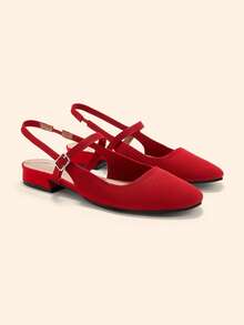 CUCCOO BASICS Women's Shoes Spring, Summer And Autumn Simple Classic Woven Surface Material Round Toe Flats Are Suitable For Commuting, Dating, Parties Fall Shoes - Red - View 4