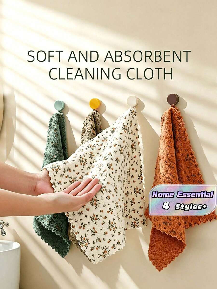 Vintage Floral Cleaning Cloths, Soft Absorbent Microfiber Dish Towels, Scalloped Edge Reusable Kitchen Towels, Multi-Purpose Lint Free Cleaning Rags For Kitchen Bathroom Household - Multicolor - View 1