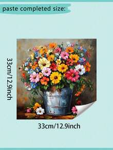 1/2PCS Watercolor Style Barrel Potted Chrysanthemum Pattern Vinyl Wall Decals Stickers Self Adhesive Waterproof Removable Durable Home Decor For Bathroom Kitchen Living Room Spring Festival Birthday Graduation Gift - Multicolor - View 2