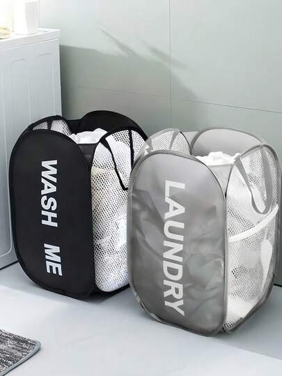 1PC Foldable Dirty Clothes Basket Laundry Storage Organizer With Handle Popup Net Hamper For Bathroom Bedroom Dorm Closet Space Saving Portable Washing Basket Household Supplies