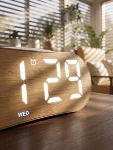 Teckwe 1PC Wood Look LED Digital Alarm Clock, Oval Curved Bedside Table Clock With Dual Alarms, Week & Time Display, Electronic Desk Clock For Bedroom Home Decor - multicolor - View 7