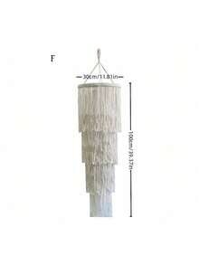 1PC HANDWOVEN BOHEMIAN MACRAME LANTERN SHADE WITH TASSEL FRINGE SCANDINAVIAN STYLE LAMP COVER FOR CEILING PENDANT LIGHT BEDROOM LIVING ROOM DINING ROOM CAFE HOME DECORATION BULB AND WIRE NOT INCLUDED - Beige - View 7