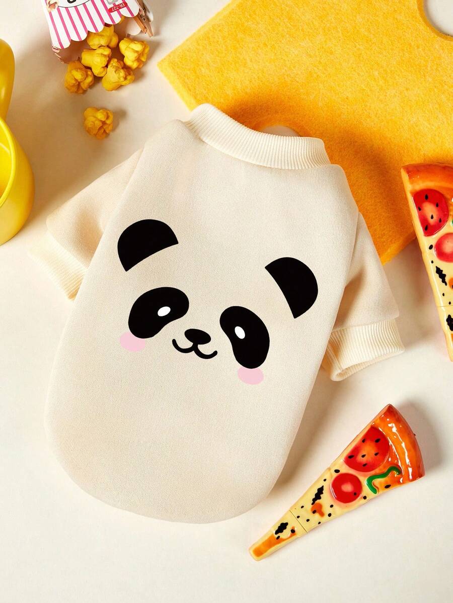 PETSIN 1pc Cute Shy Red Face Panda Printed Pet Hoodie Beige Soft And Comfortable Warm Pet Clothes - Multicolor - View 1