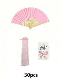 Elegant Folding Hand Fan Set, Includes Thank You Card And Gift Bag, Bride'S Bamboo Hand Fan, Suitable As Bridesmaid Gift And Wedding Decor, Perfect For Parties, Events, And Summer Accessory - Pink - View 12