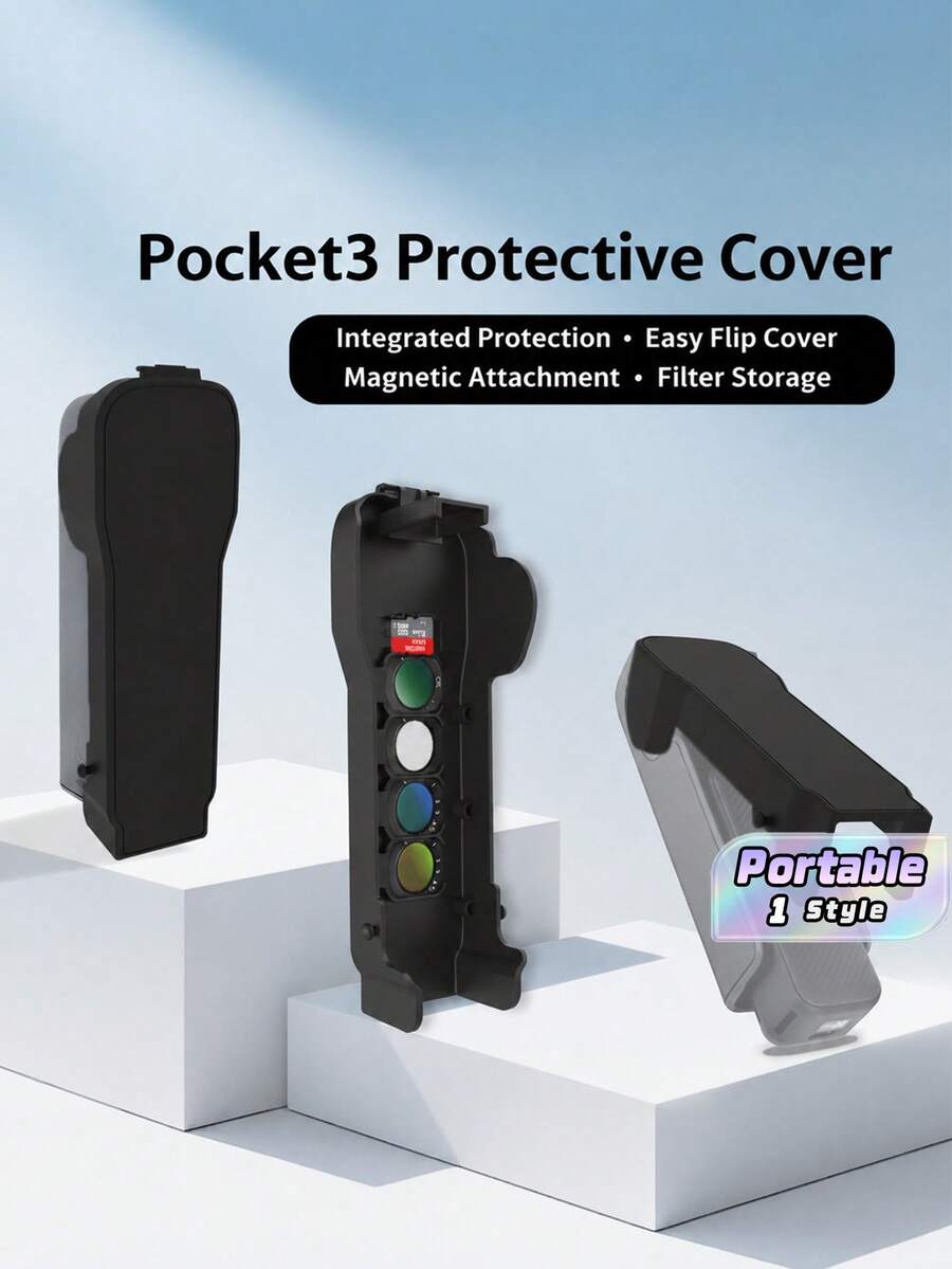 Magnetic Protective Cover With Flip‑Open Case And Bracket, Shock‑Proof, For Pocket3, Lens Cap For Osmo Camera - View 1