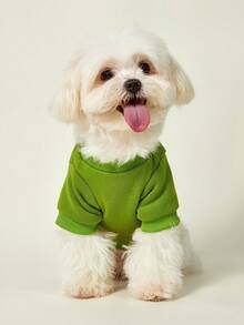 PETSIN 1pc White Letter I LOVE Daddy Printed Pet Grass Green Soft And Comfortable Warm Pet Clothes - Multicolor - View 2