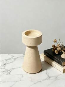 Cirelle 1pc Modern Minimalist Resin Candle Holder | Beige Speckled Pillar & Taper Candle Stand For Dining Table, Mantel & Home Office Decor - multicolor - View 6