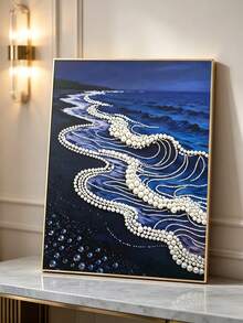 1件珍珠海洋波浪海灘牆面藝術版畫，深藍色海洋與黑沙畫布海報，優雅海岸風居家裝飾，適用客廳臥室，30x40cm，無框 - 套裝7 - 查看 11