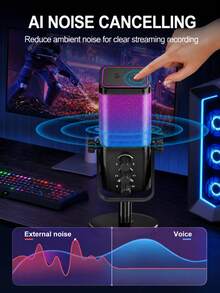Teckwe High Sensitivity Sound Capture Core Smart Enc Noise Reduction Technology Real Time Voice Transmission RGB Gradient Light Usb Plug And Play Wired Condenser Microphone For Gaming Podcast Live Streaming Studio Recording Online Meeting Desktop Laptop Pc Content Creator Home Office Vlog Shooting Professional Clear Voice Low Delay Gaming Streaming Peripheral Accessories - View 6