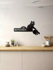 1PC Metal Wall Decor Door Hanger Hanging Sign Funny Humorous Novelty Cat Spilling Coffee Design Door Top Decorative Sign For Kitchen Dining Room Corner Home Wall Housewarming New Home Gift Home Accent Art Must Have - kitten - View 5