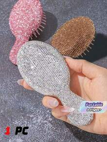 1pc Portable Luxury Rhinestone Mini Air Cushion Hair Brush, Scalp Massage Comb, Anti-Static Smooth Styling Brush, Makeup & Hairstyling Tool For Home And Travel - Multicolor - View 1