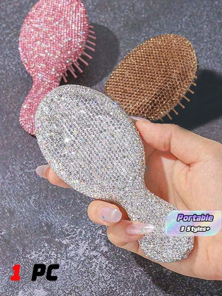 1pc Portable Luxury Rhinestone Mini Air Cushion Hair Brush, Scalp Massage Comb, Anti-Static Smooth Styling Brush, Makeup & Hairstyling Tool For Home And Travel - Multicolor - View 1