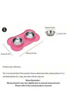 1pc Stainless Steel Double Bowl Anti-Spill Pet Feeder With Non-Skid Mat, For Dogs And Cats - Pink - View 2