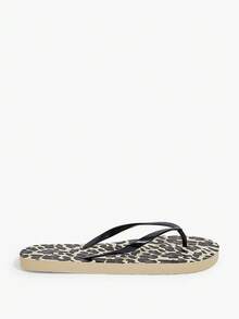 Grefit Simple And Versatile Leopard Print Flip-Flops For Women's Summer, Non-Slip Soft-Soled Foot Traps, Commuting Shopping, Seaside Vacation Sandals Beach Shoes - Black brown - View 5
