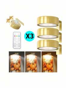 1/3/4/5/6pcs Wireless Metal Wall Lamp, LED Painting Light, Battery Powered, Wireless LED Painting Lamp, Magnetic Wireless Wall Light, Wireless Spotlight, Dimmable Display Light With Remote Control, 3 Lighting Modes, Suitable For Frames, Artworks, Portraits Display, Remote Control Wall Light - نموذج ثلاثة ألوان - مشاهدة 17