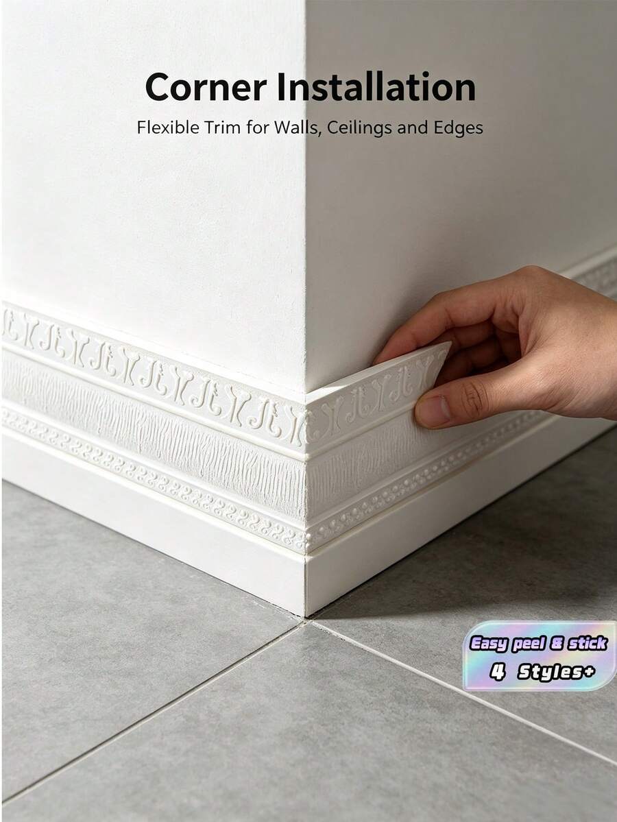 1ROLL Self Adhesive Foam Molding - 230*8CM 3D Wall Decor Border For Door Frame Skirting Board, Removable Home Hotel DIY Decoration - multicolor - View 1