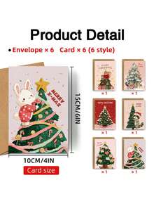 Merry Christmas Greeting Cards,6 Styles Rabbit Raccoon Squirrel Cat Xmas Tree Note Cards With Kraft Envelopes,Cute Illustrated Christmas Blessing Cards For Friends Family - multicolor - View 4