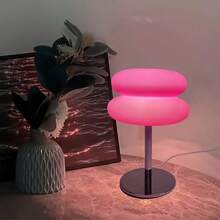 1PC Assembled Double‑Layer Art Decor Table Lamp, Plastic Lampshade, Modern Style, 3 Colors (Orange/White/Pink), Simple Desk Lamp, USB Powered, Line‑Controlled Button 3‑Color Temperature Dimming (White Light / Neutral Light / Warm Light) - Pink - View 3